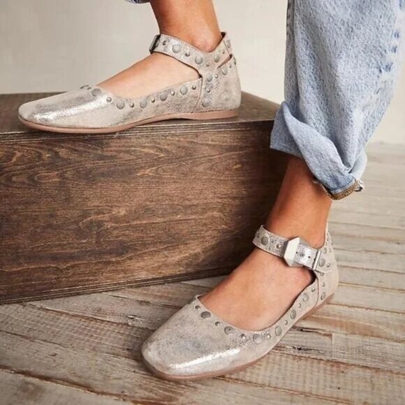 Free People Mystic Mary Jane Flats Champagne Metallic Size 9.5 NEW - Picture 1 of 6